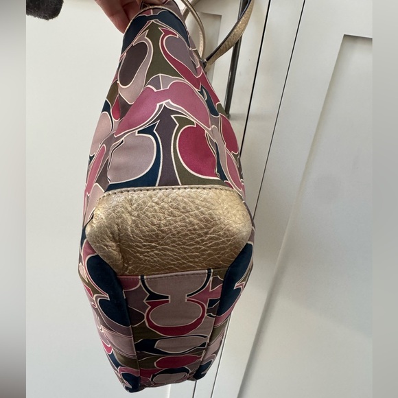 COACH Op Art Satin Tote Metallic Gold Trim Zip Top | Clean - Picture 5 of 11